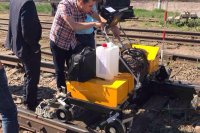 The onsite testing OKOndt GROUP inspection railway trolley UDS2-73 for ultrasonic rail flaw detection